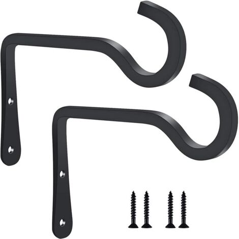 ganchos de pared de metal negro - 15 x 10 cm - Soportes para cestas colgantes, para comederos de pájaros, jardineras, faroles y campanas de viento (con tornillos)