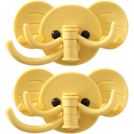 Ganchos de pared grandes con forma de elefante, adhesivos para toalleros, baños, cocinas y garajes (amarillos)