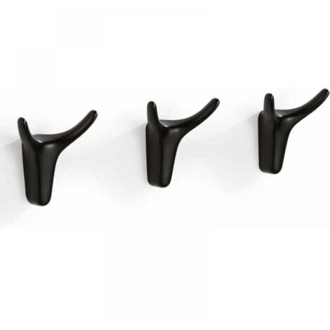 Ganchos de pared negros, 3 piezas de ganchos para toallas, ganchos adhesivos, ganchos para abrigos con diseño de cuerno para decoración de baño y cocina