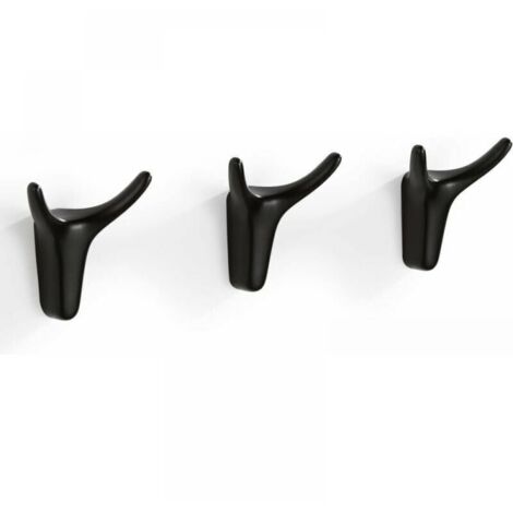 Ganchos de pared negros, 3 piezas de ganchos para toallas, ganchos adhesivos, ganchos para abrigos con diseño de cuerno para decoración de baño y cocina