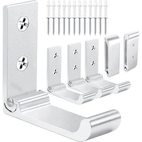 Ganchos de pared plegables de aluminio para colgar abrigos, toallas de baño y auriculares (6 unidades plateadas)