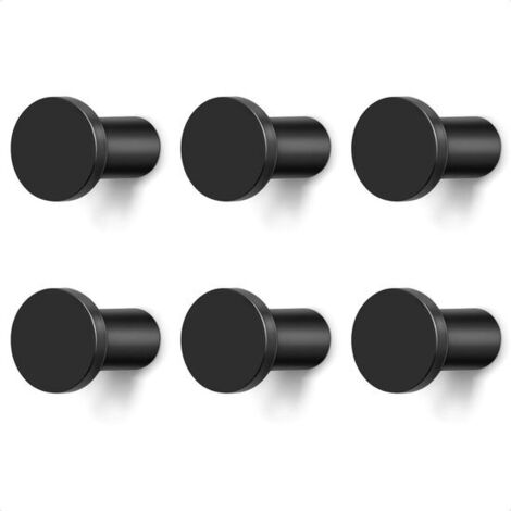Ganchos de pared redondos de metal negro - Juego de 6 ganchos sencillos, fabricados en aluminio, con tornillos - modernos y resistentes - adecuados para ropa, toallas, paredes, armarios, cocinas, baño