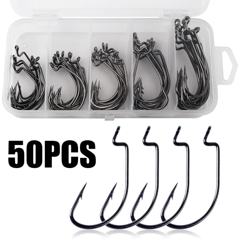 

Asupermall - Ganchos de pesca Anzuelos de pescado de cebo blando de gusano con caja de plastico,50 pcs