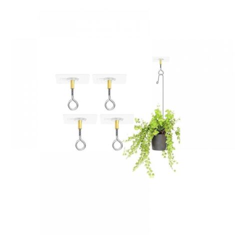 Ganchos de techo autoadhesivos de acero inoxidable (4 unidades, sin taladros) para colgar plantas, con capacidad para 5 kg.