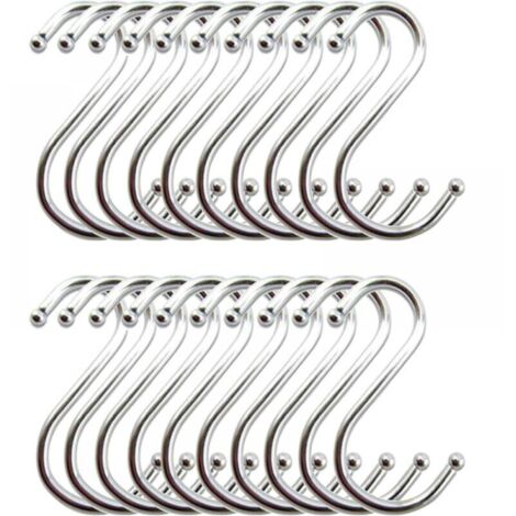 Ganchos en forma de S de acero inoxidable para colgar utensilios de cocina (paquete de 20)