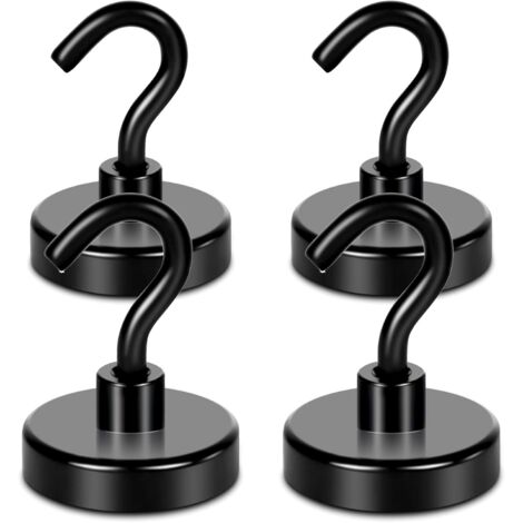 Ganchos magnéticos negros de alta resistencia, imán extrafuerte de 45 kg con gancho de metal para refrigerador, superimán para crucero, parrilla, cocina, aula, colgador magnético grande para puerta, b