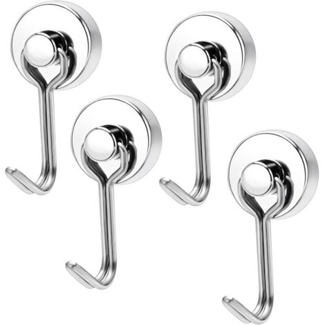 Ganchos magnéticos, paquete de 4, plateados, extrafuertes, capacidad de carga vertical de 0 a 15 kg, giratorios, para cocina, hogar y dormitorio.