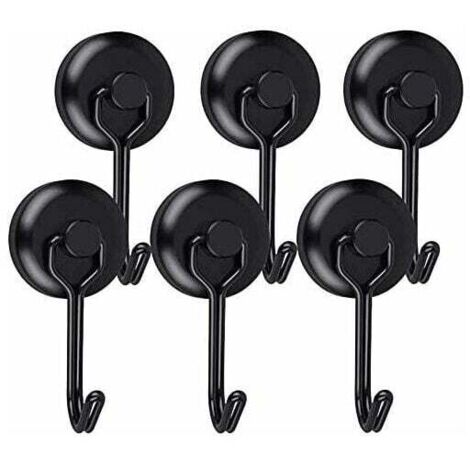 Ganchos magnéticos potentes - Negros - Neodimio - Giratorios - 6 piezas - Para nevera, cocina, trapo de cocina y tabla