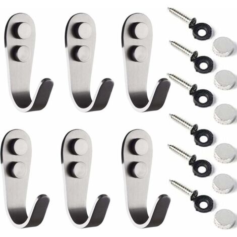 Ganchos para abrigos de acero inoxidable, 6 piezas, ganchos para toallas de pared, ganchos individuales de pared con tornillos para abrigos, ideales para baño, bata, dormitorio y montaje en pared.