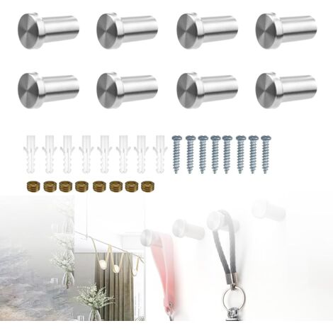Ganchos para abrigos, juego de 8, ganchos de pared plateados, acero inoxidable, adecuados para hogares, baños, dormitorios, cocinas, etc., también se pueden usar como toalleros.