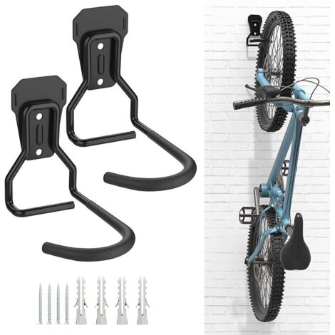 Ganchos para bicicletas de hierro negro (2 unidades), resistentes, en forma de L, para pared, prácticos soportes verticales para garaje.