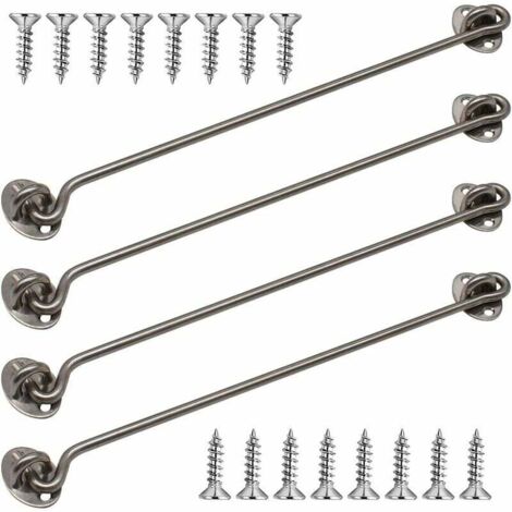 Ganchos para cabina, paquete de 4, de 12 pulgadas de grosor, de acero inoxidable macizo, con tornillos de montaje para puertas de granero, baños y puertas corredizas (plateado)