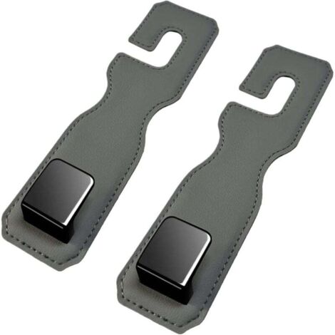 Ganchos para coche, paquete de 2, de cuero, para el respaldo del asiento y reposacabezas, soporte universal para bolsos, carteras y bolsos (gris)