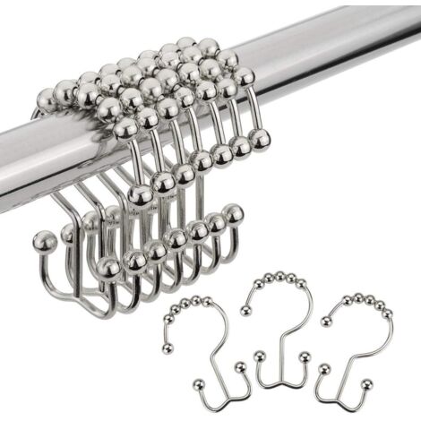 Ganchos para cortina de ducha, de acero inoxidable, con doble deslizamiento metálico, para dormitorio, barra de ducha, cortinas, níquel (juego de 24)