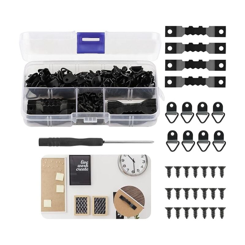 Ganchos para cuadros, paquete de 251, color negro, para colgar cuadros, ganchos de pared para marcos de cuadros, colgador de dientes con