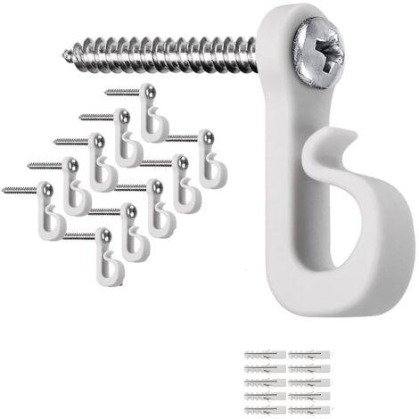 Ganchos para guirnaldas de luces navideñas con tornillos, ganchos de plástico, clips para colgar guirnaldas de luces, 10 unidades, color blanco.