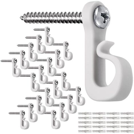 Ganchos para guirnaldas de luces navideñas con tornillos, ganchos de plástico, clips para colgar guirnaldas de luces, 20 unidades, color blanco.