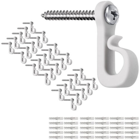 Ganchos para guirnaldas de luces navideñas con tornillos, ganchos de plástico, clips para colgar guirnaldas de luces, 30 unidades, color blanco.