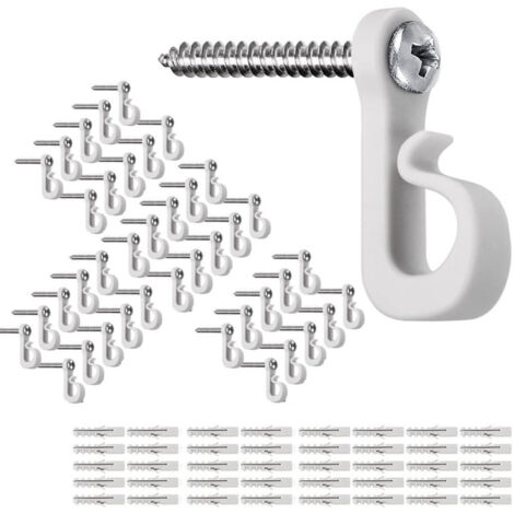 Ganchos para guirnaldas de luces navideñas con tornillos, ganchos de plástico, clips para colgar guirnaldas de luces, 45 piezas, color blanco.