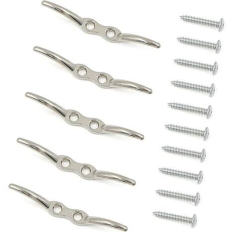 Ganchos para mástil (5 piezas, 2-1/2"), ganchos de acero inoxidable para mástil ciego, bridas, ganchos de amarre, cornamusas de amarre, juego de cornamusas de amarre. Incluye tornillos de montaje.