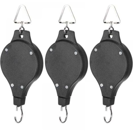 Ganchos para plantas (paquete de 3): colgador retráctil duradero y de fácil acceso con mecanismo de bloqueo automático para macetas de jardín y pajareras.