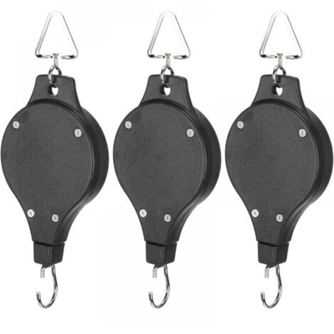 Ganchos para plantas (paquete de 3): colgador retráctil duradero y de fácil acceso con mecanismo de bloqueo automático para macetas de jardín y pajareras.