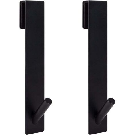 Ganchos para puerta de ducha, paquete de 2, toalleros de acero inoxidable, sin necesidad de taladrar, para puertas de ducha sin marco (18 cm, negro)