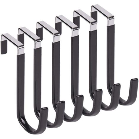 Ganchos para puertas, percheros, ganchos para puertas de baño, fabricados en goma suave y resistente a los arañazos, juego de 6 piezas, color negro.