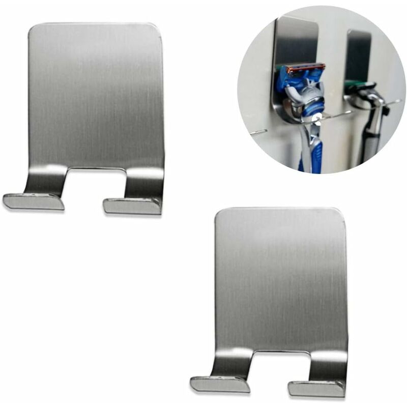 

Ganchos para rejilla de 2 piezas, soportes para maquinillas de afeitar, autoadhesivos, multiusos, acero inoxidable cepillado, impermeables, ganchos