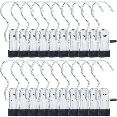 Ganchos para ropa, paquete de 20, multiusos, pinzas giratorias portátiles para botas, pinzas metálicas antideslizantes para pantalones, botas, toallas y calcetines.