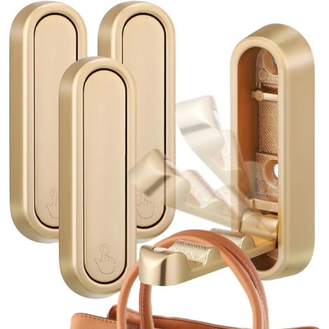 Ganchos para ropa plegables chapados en oro con montaje en pared a 90 grados, diseño de gancho invisible, montaje autoadhesivo o con taladro, capacidad de carga de 5 kg, para armario, baño, cocina, sa