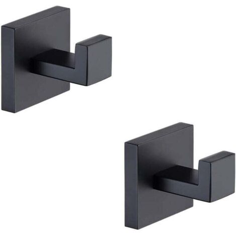 Ganchos para toallas de baño en negro mate, juego de 2, de acero inoxidable, duraderos, para baño y cocina, estilo cuadrado moderno, para montaje en pared (negro)