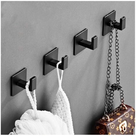 Ganchos para toallas negros de 4 piezas, paquete de 2, para colgar en la pared, de acero inoxidable SUS304, para una sola bata, gancho sólido, de aluminio grueso, creativo, sin agujeros, p