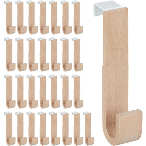 Ganchos Puerta Set 30 Madera y Hierro, Chaquetas, Toallas, Colgadores Pasillo, 13x2,5x6 cm, Blanco y Natural