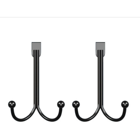 Ganchos sencillos para puertas, no requieren instalación, quedan ocultos tras la puerta, estilo hierro forjado, ganchos dobles, color negro, paquete de 2 unidades.