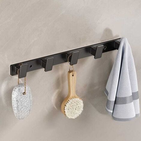 Ganchos sin taladrar, perchero detrás de la puerta principal, ganchos de pared, negro, 5 ganchos