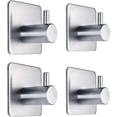 Ganci adesivi da parete resistenti, in acciaio inox impermeabile, ideali per appendere cappotti, cappelli, asciugamani e accappatoi - montaggio a parete per bagni e camere da letto (confezione da 4).