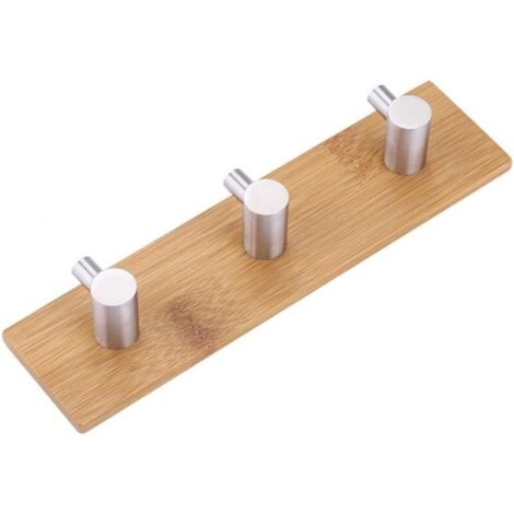 Ganci adesivi in bambù naturale in acciaio inossidabile, appendiabiti da parete, gancio, portachiavi, portasciugamani per cucina e bagno (Thr
