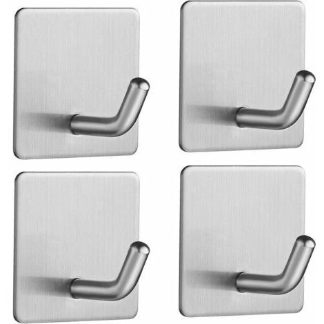 Ganci adesivi, set da 4 ganci da parete in acciaio inox, non richiedono foratura, portasciugamani con nastro adesivo, ganci per bagno, soggiorno e cucina per asciugamani da bagno, gancio quadrato - Ar