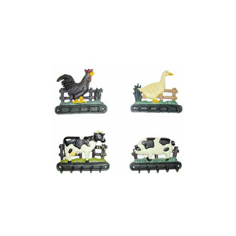 Ganci Appenditutto In Ghisa Decorati - in set da pz.4 decoro: gallo, maiale, mucca, oca