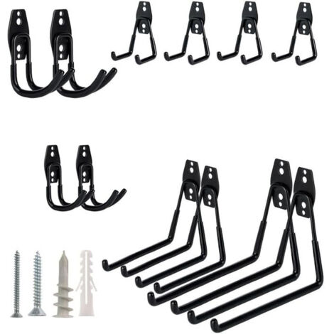 Ganci da garage in acciaio resistente - Rivestimento antiscivolo per attrezzi, scale, biciclette, 12 pezzi, nero.
