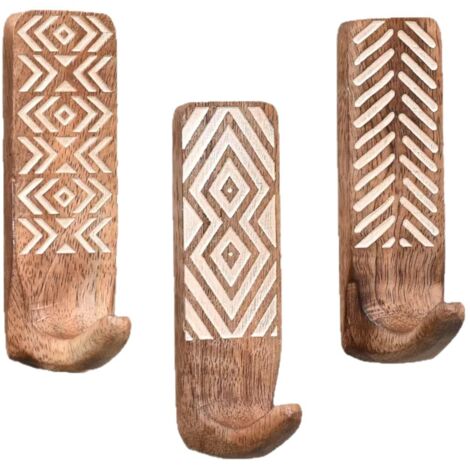 Ganci decorativi adesivi da parete in legno bohémien per cappotti - 3 ganci - Impermeabili - Portasciugamani antiruggine