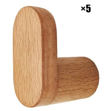 Ganci in legno (set da 5)  Non è necessaria la foratura  Stile rustico  Adatti per bagni, corridoi e camere da letto