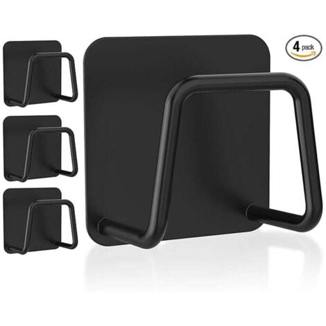 Ganci per asciugamani da bagno KZQ, ganci da parete, ganci adesivi in acciaio inossidabile impermeabili per appendere bagno, cucina, casa - Set da 4 - Nero