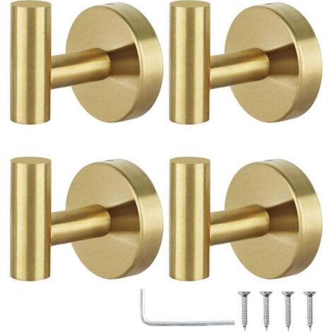 Ganci per asciugamani, ganci per cappotti da bagno, ganci per accappatoi, ganci in acciaio inossidabile, portasciugamani da porta resistente, 4 pezzi (gancio singolo dorato senza foro)