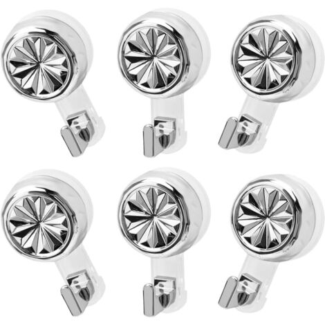 Ganci per asciugamani, senza foratura, confezione da 6, ventose ultra resistenti, reggono fino a 10 kg per gancio, riutilizzabili, per bagno, cucina, campeggio, vetro, piastrelle (Argento)
