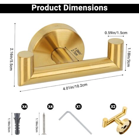 Ganci per bagno, 2 pezzi ganci per asciugamani da cucina, ganci da parete con viti, ganci in acciaio inossidabile, porta asciugamani da parete, ganci e ganci per la casa (oro)