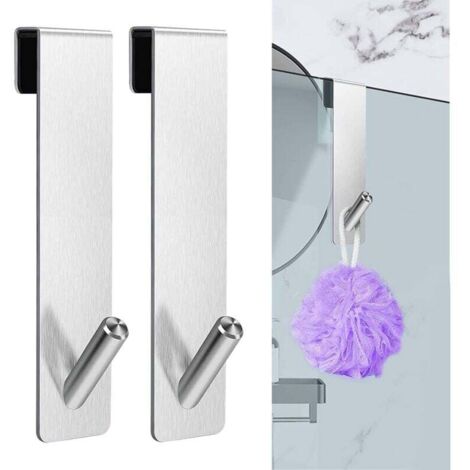 Ganci per doccia senza foratura 2 pezzi - Ganci per porta doccia - Gancio per doccia in acciaio inossidabile - Gancio per doccia, gancio per porta doccia per bagno in vetro senza telaio (18 cm)