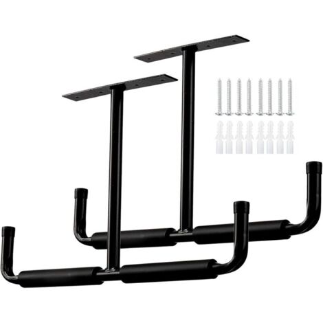 Ganci per garage, da fissare al soffitto, robusti ganci multiuso, staffa per scala, per appendere tubi, legna e altri oggetti ingombranti (set da 2, neri)