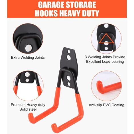 Ganci per garage, set da 12 ganci da parete resistenti con rivestimento antiscivolo, ganci quadrati, ganci ondulati, per pale, biciclette, attrezzi, corde, tosaerba e altro ancora.